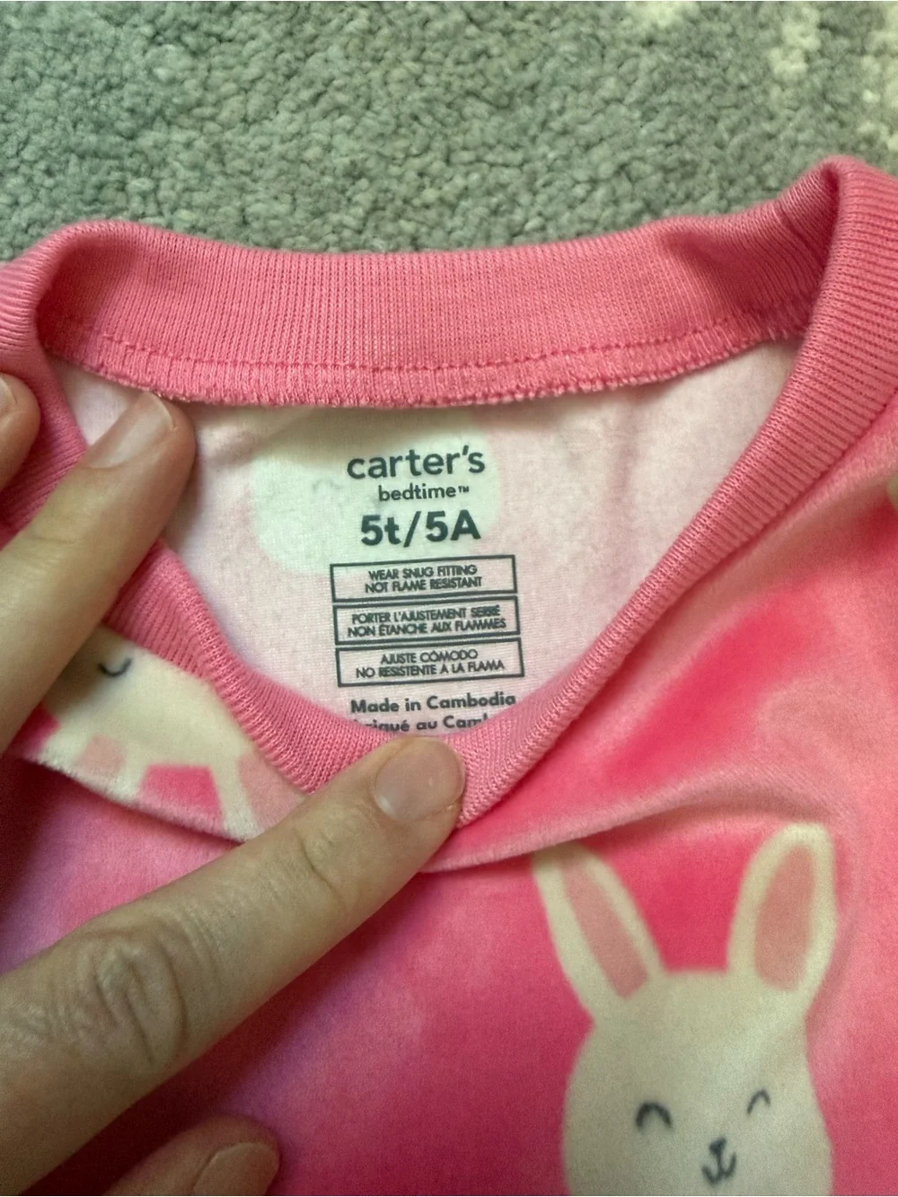 Carter's Bright Pink Bunny Velour Pajama Set